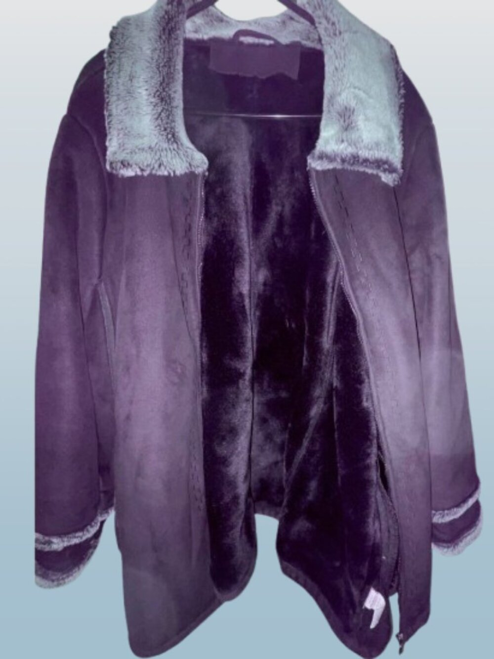 Vintage 2000s Penningtons Plus Size 3X Blue Faux Suede Coat Sherpa Fur EUC